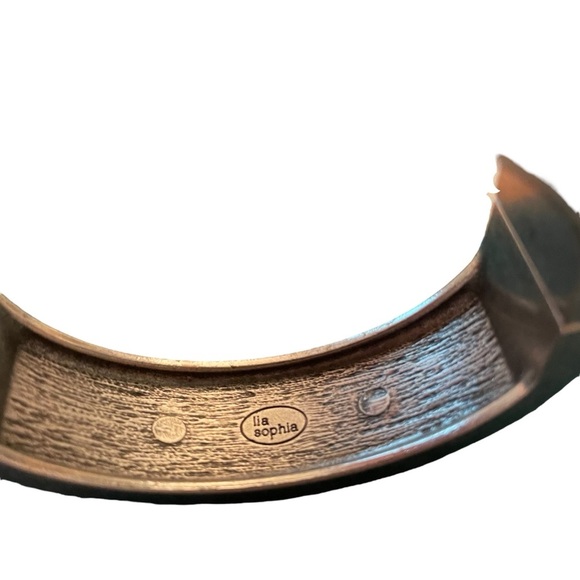 Lia Sophia Art Deco Style Clamped  Bangle Bracelet Rhinestones Cabochon Pieces - Picture 6 of 7